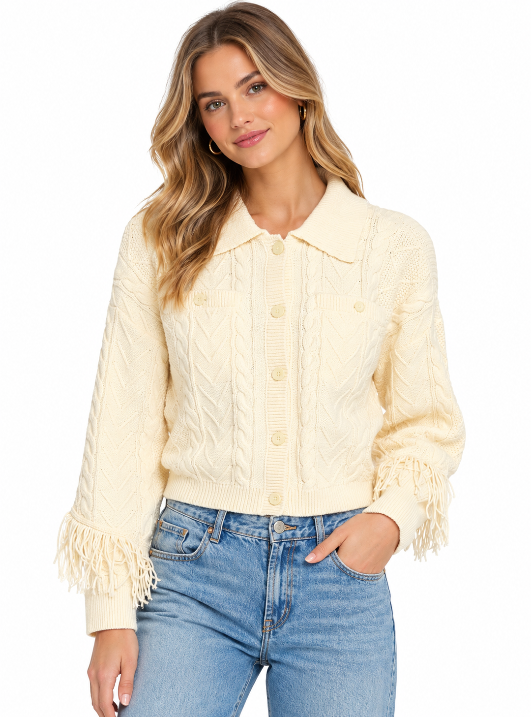 Phoebe Cable Fringe Sweater Cardigan