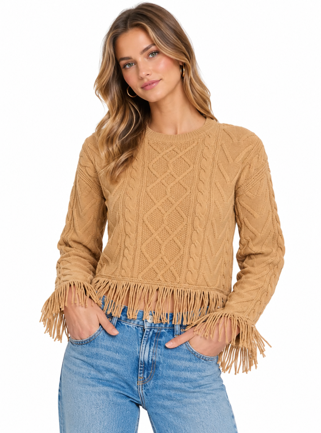 Phoebe Cabled Fringe Sweater