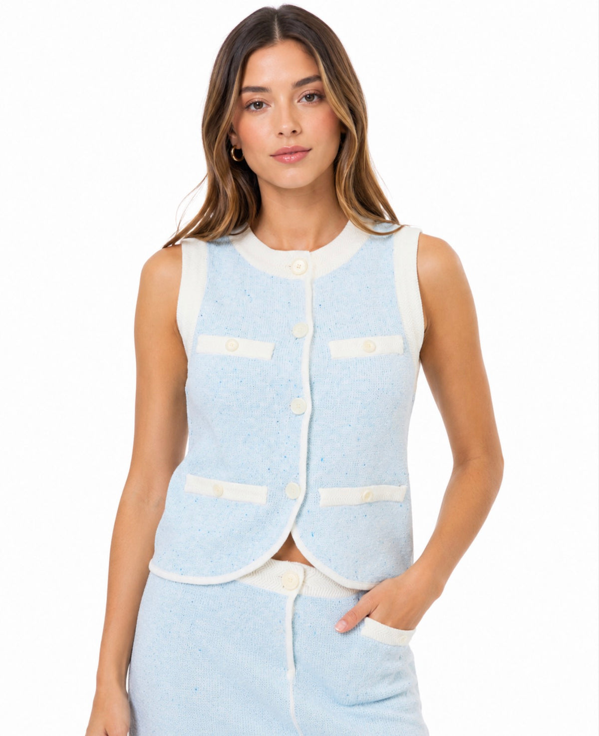 Central Park West Celeste Tweed Yarn Vest