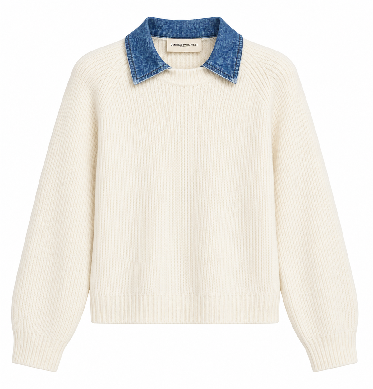 Central Park West Denim Collar Sweater